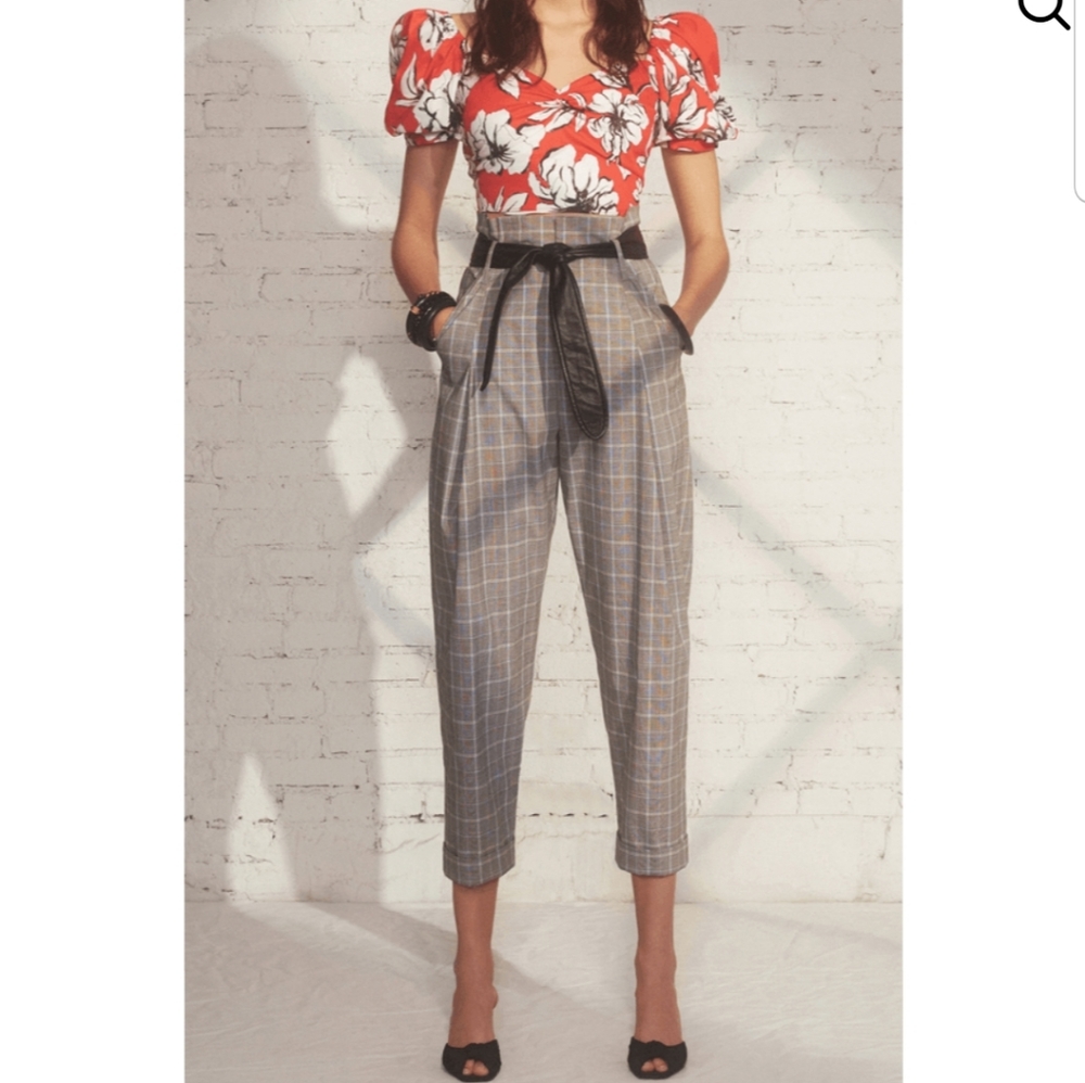 Marissa Webb Anders High Waist Plaid Crop Trouser